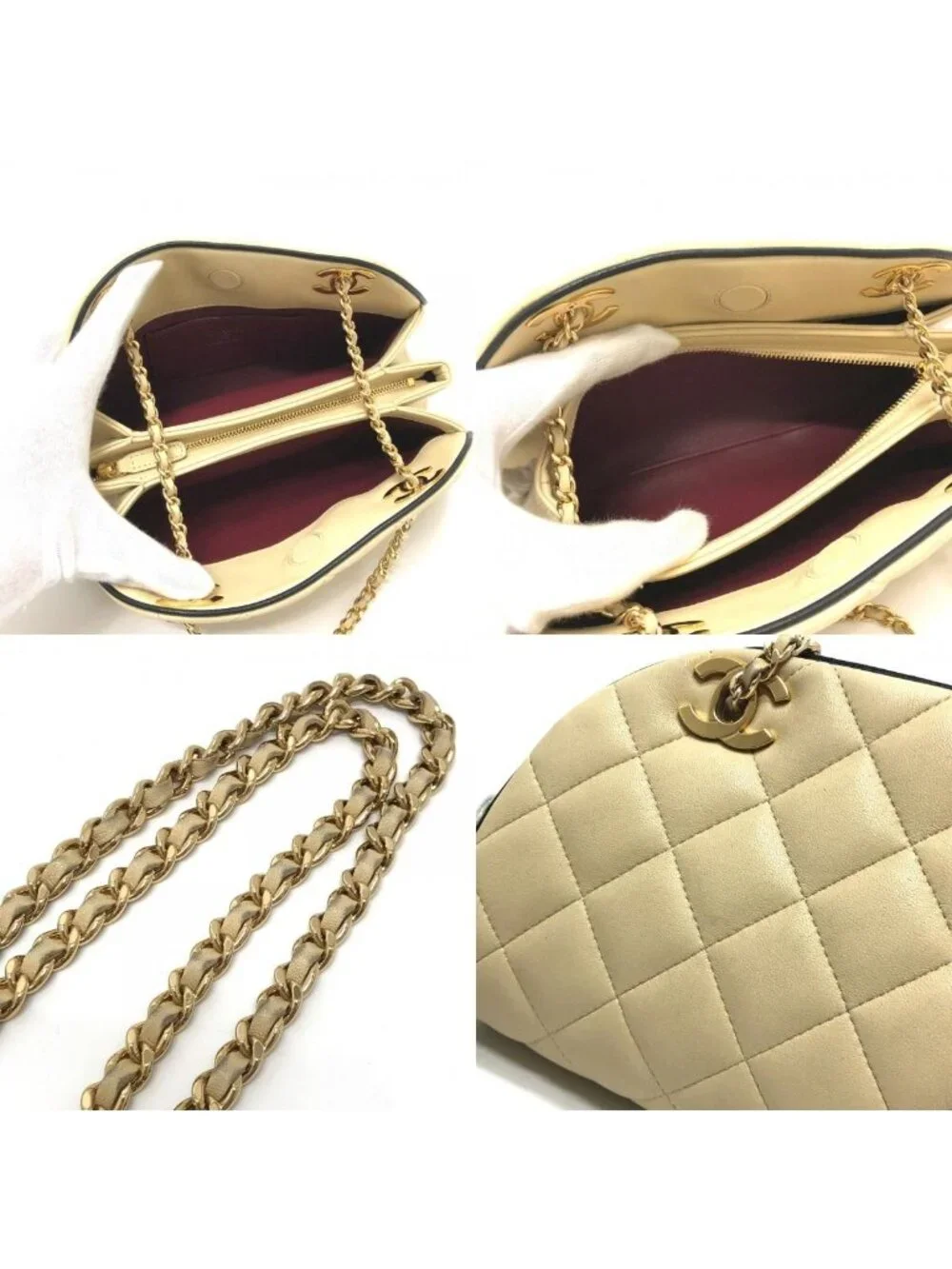 Chanel Shoulder Bag Chain Clutch Lambskin Beige
